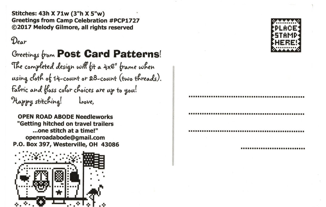 Greetings from Camp Celebration - Open Road Abode - Cross Stitch Pattern