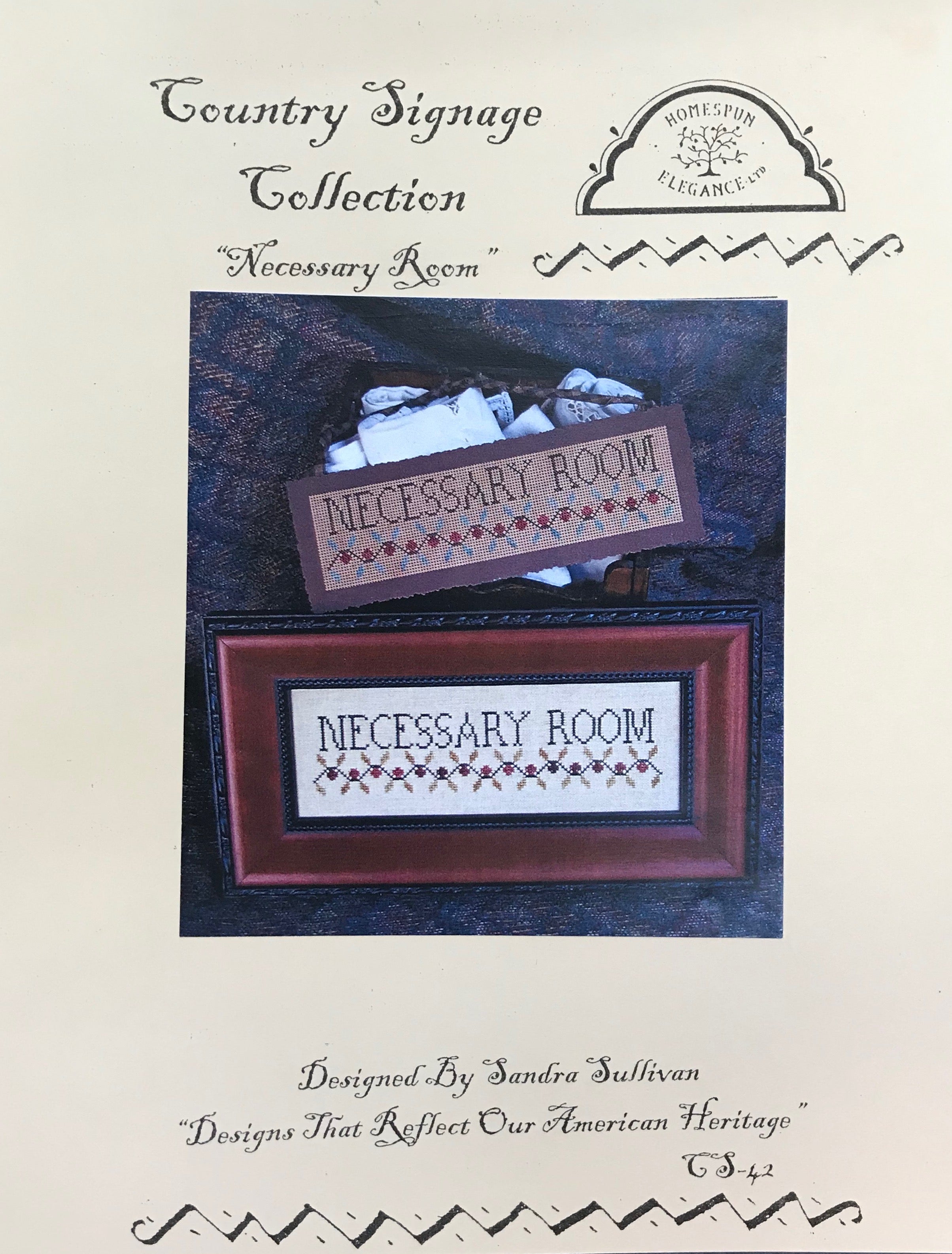 Country Signage Collection: Necessary Room - Homespun Elegance - Cross Stitch Pattern
