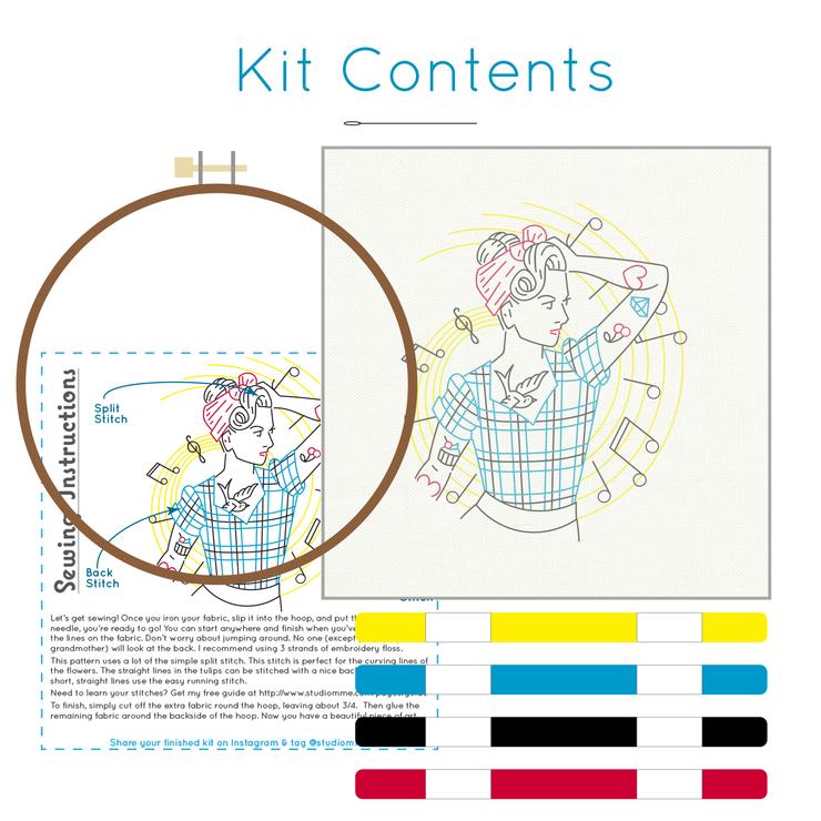 Rockabilly Girl - PopLush Embroidery - Embroidery Kit