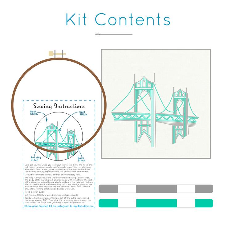 Portland's St. Johns Bridge - PopLush Embroidery - Embroidery Kit