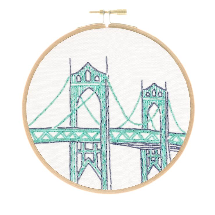 Portland's St. Johns Bridge - PopLush Embroidery - Embroidery Kit