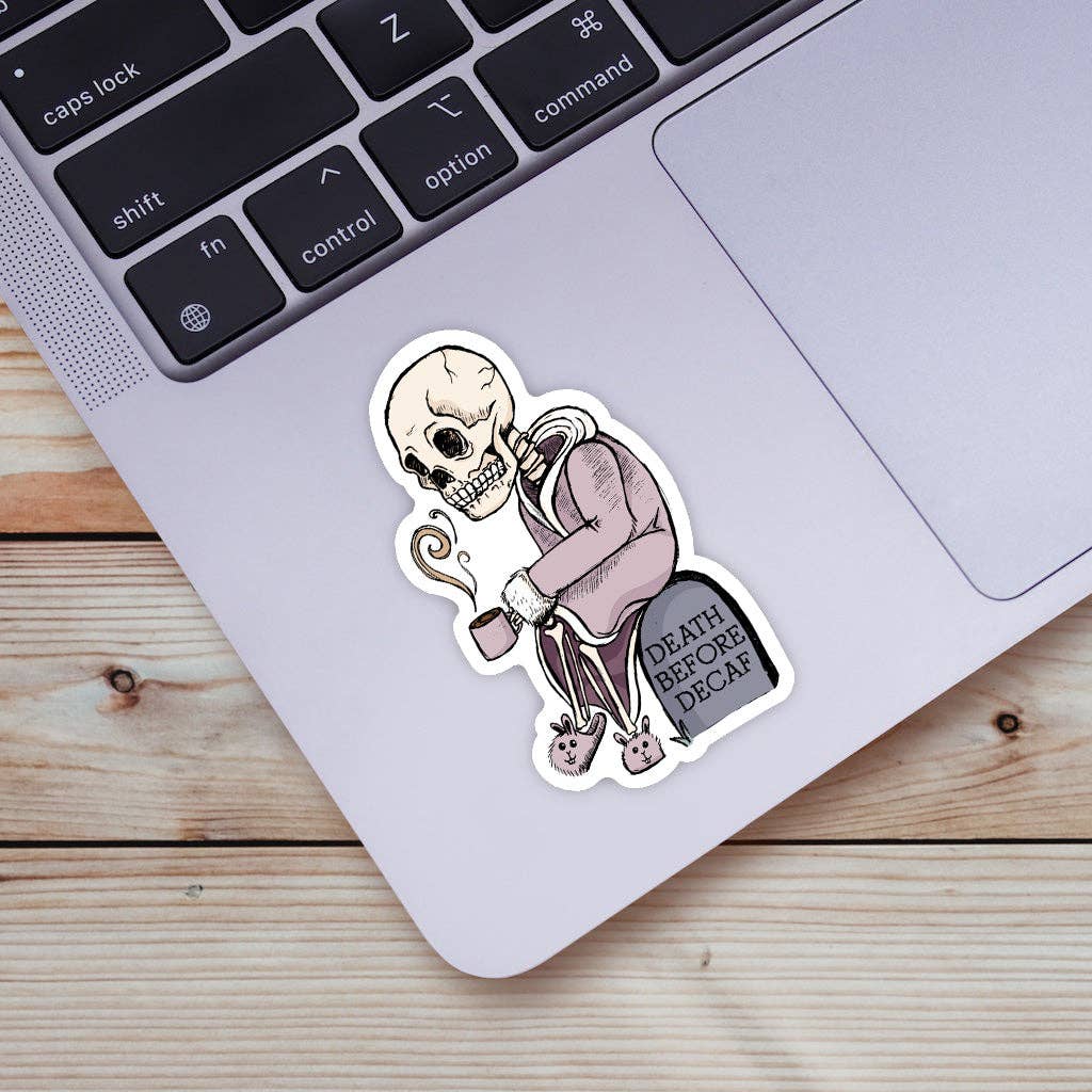 "Death Before Decaf" Skeleton Coffee Sticker - Big Moods