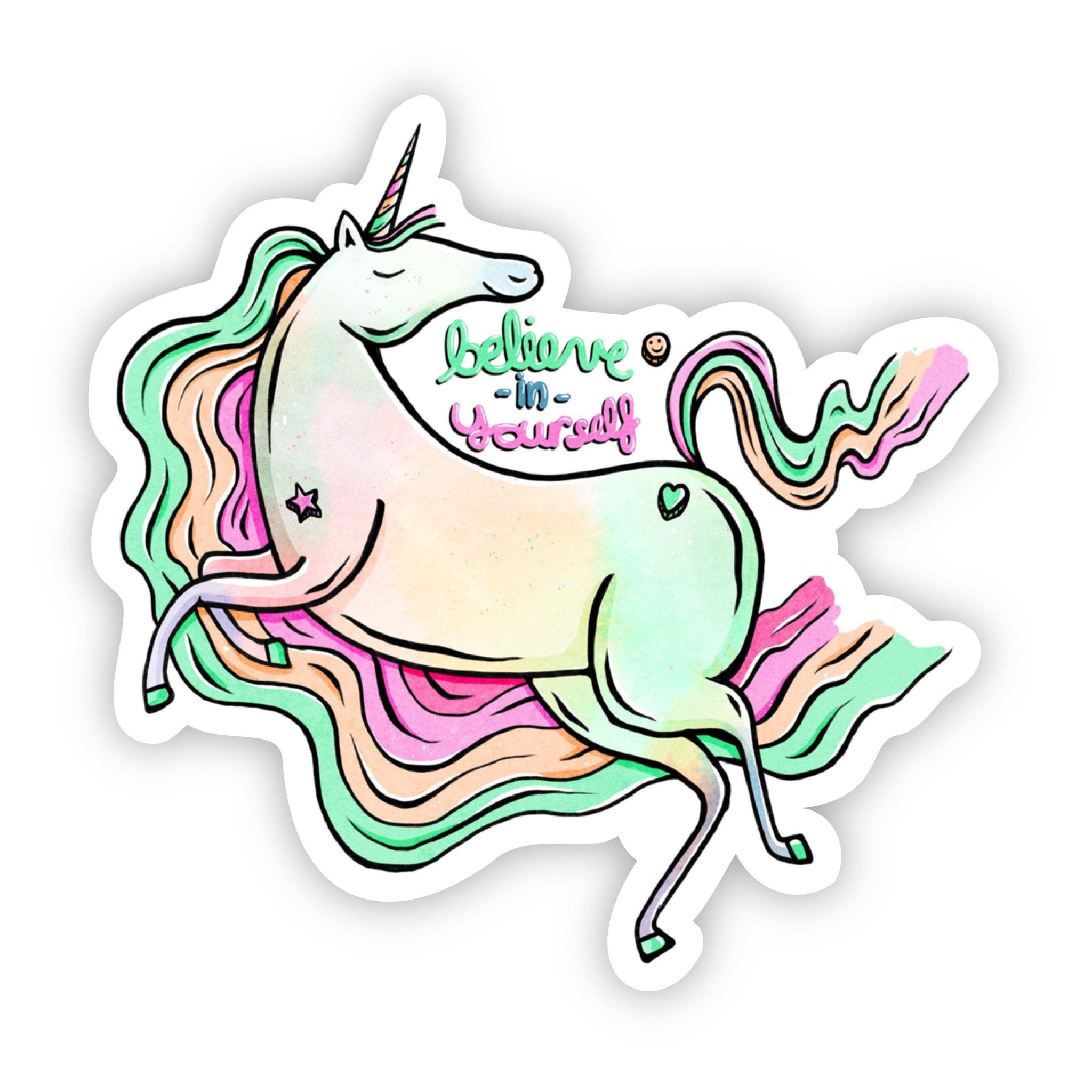 Believe in Yourself Rainbow Unicorn Sticker - Big Moods