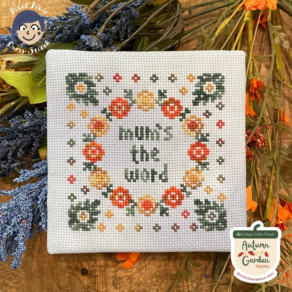 Mum's The Word (Autumn Garden Palette Series) - Pixel Pixie Cross Stitch - Cross Stitch Pattern