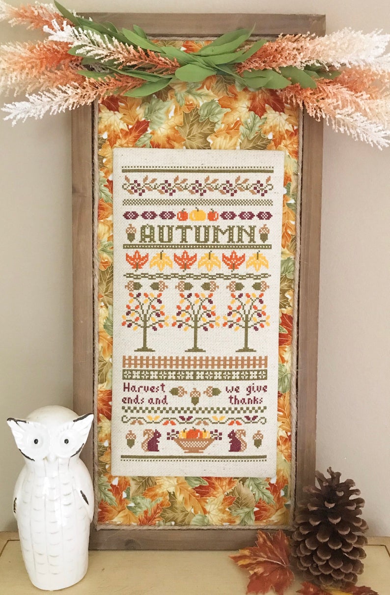 Autumn Sampler Banner - Sapphire Mountain Handcrafts - Cross Stitch Pattern