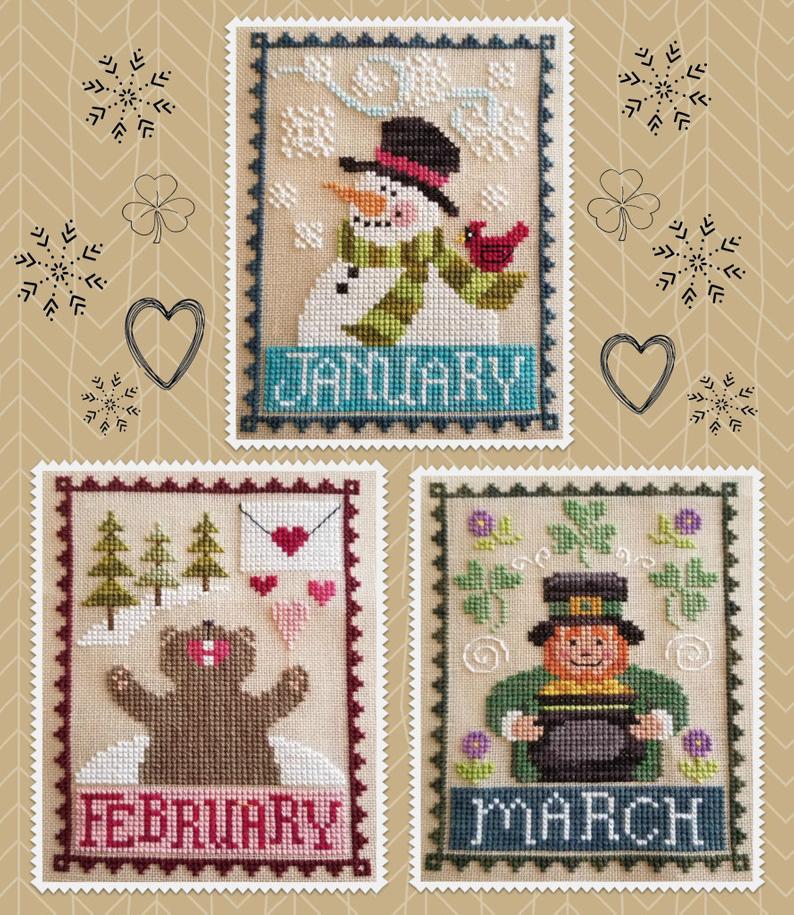 Monthly Trios #1 - January, February, March - Cross Stitch Pattern