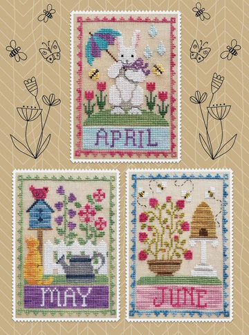 Monthly Trios #2 - April, May, June - Cross Stitch Pattern