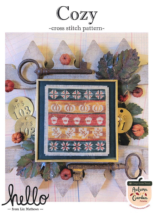 Cozy (Autumn Garden Thread Palette series) - Hello from Liz Mathews - Cross Stitch Pattern