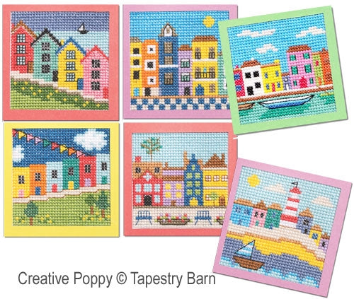 Rainbow Houses Colorful Cards - Tapestry Barn - Cross Stitch Pattern