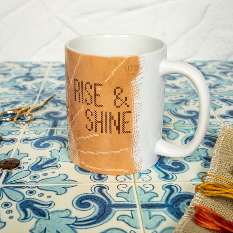 Rise & Shine Ceramic Mug - Wild Violet Cross Stitch - Gifts