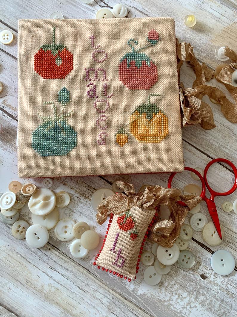 Heirloom Tomato Needlework Set: Needle Book & Scissor Fob - Lucy Beam Love In Stitches - Cross Stitch Pattern