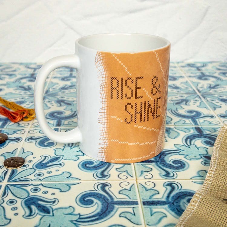 Rise & Shine Ceramic Mug - Wild Violet Cross Stitch - Gifts