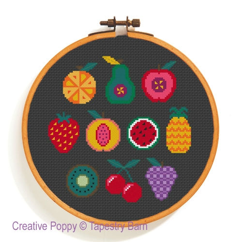 Fruity Sampler Funky Fruits Retro Sampler - Tapestry Barn - Cross Stitch Pattern