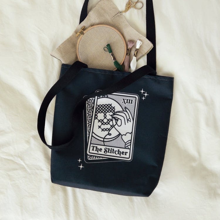The Stitcher Tarot Card Tote Bag - Wild Violet Cross Stitch - Gifts