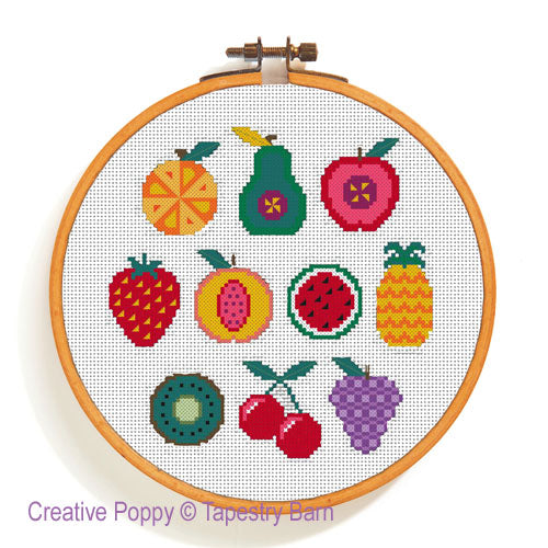 Fruity Sampler Funky Fruits Retro Sampler - Tapestry Barn - Cross Stitch Pattern