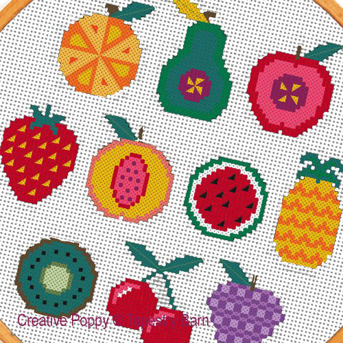 Fruity Sampler Funky Fruits Retro Sampler - Tapestry Barn - Cross Stitch Pattern