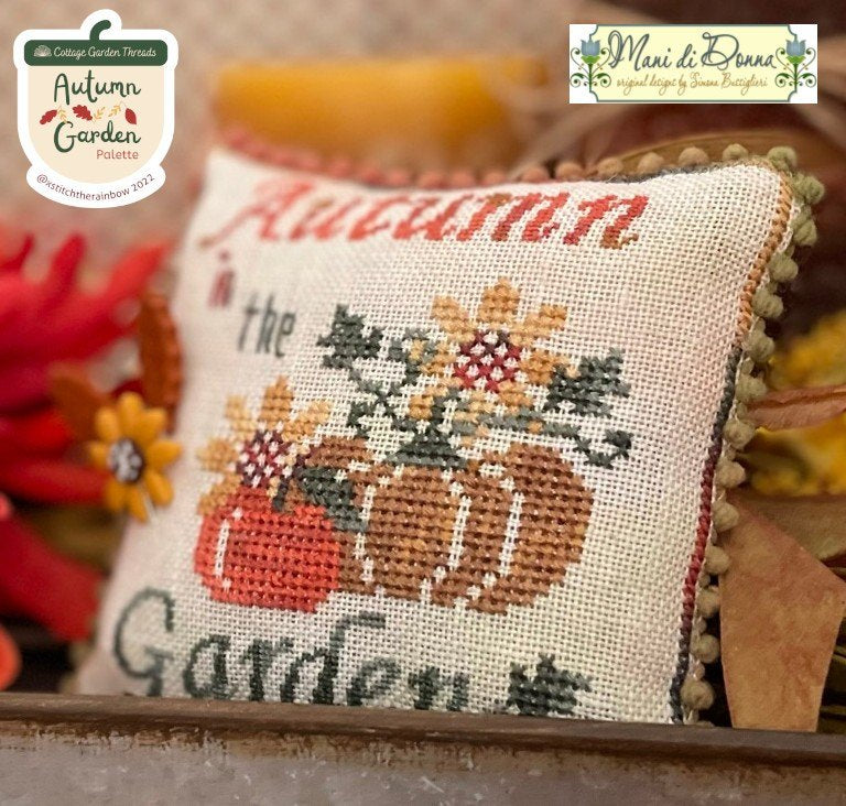 My Garden in Autumn Pattern + Linen (Autumn Garden Palette Series) - Mani di Donna - Cross Stitch Pattern