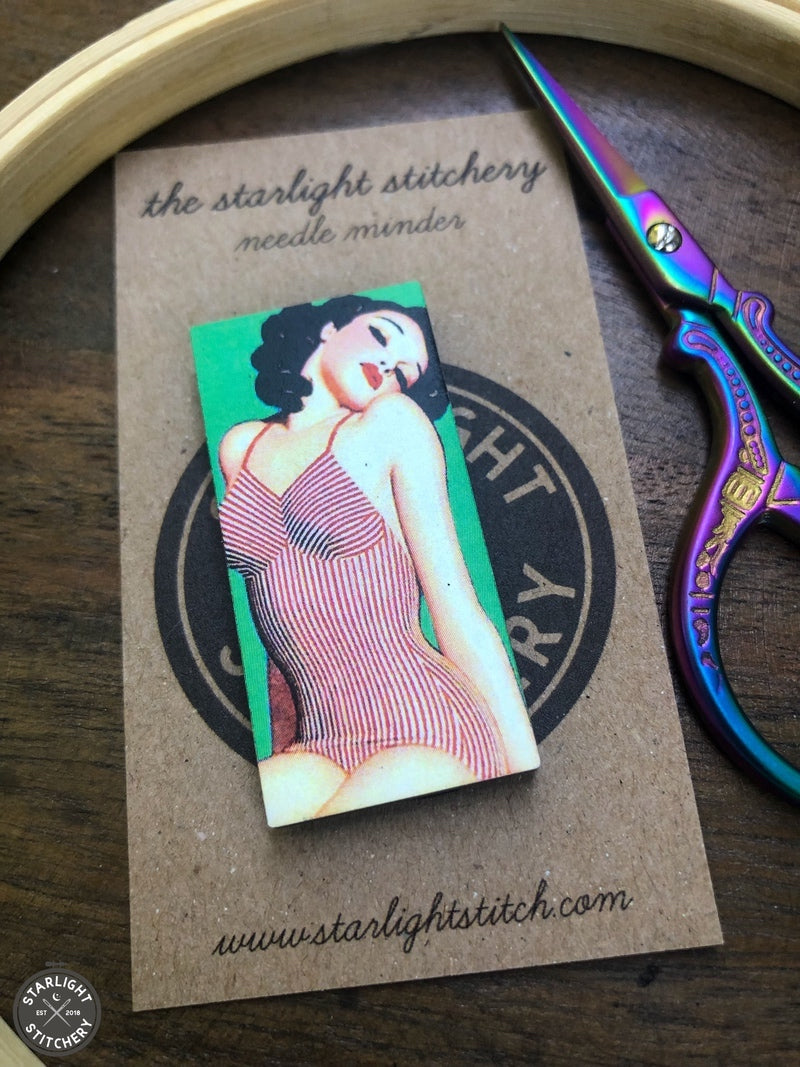 Vintage Pinup Girl Wooden Needle Minders