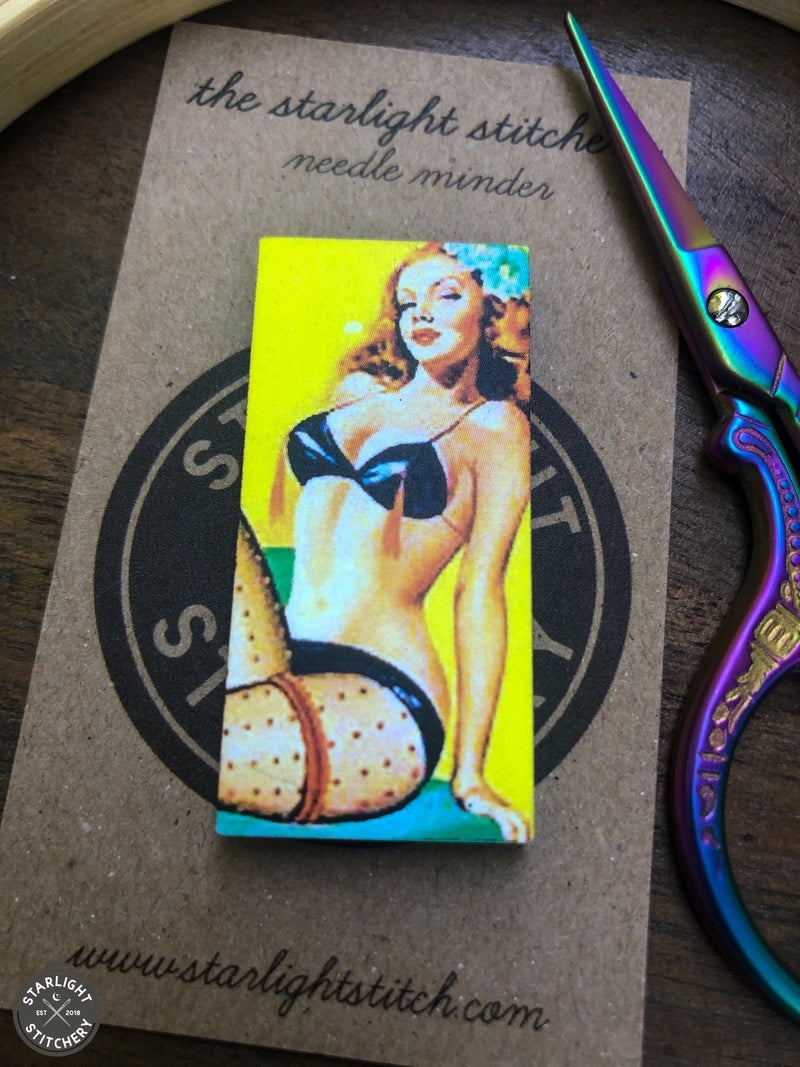 Vintage Pinup Girl Wooden Needle Minders