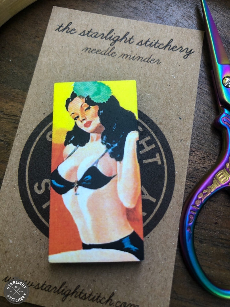 Vintage Pinup Girl Wooden Needle Minders
