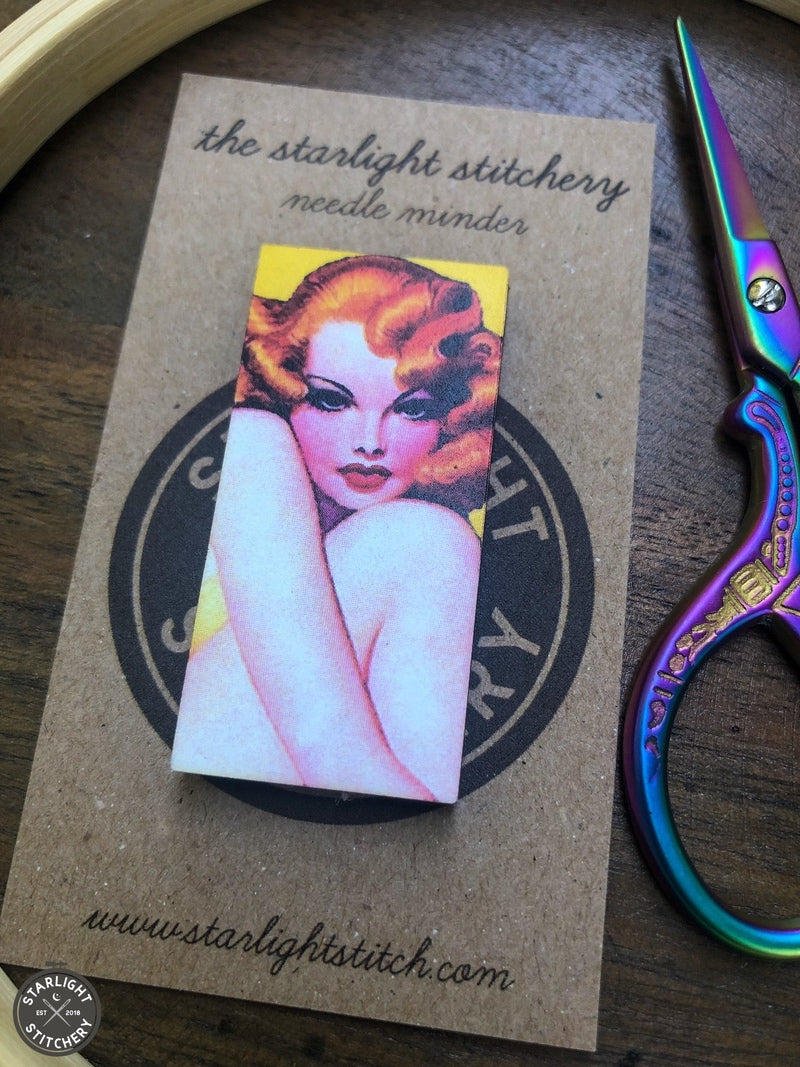 Vintage Pinup Girl Wooden Needle Minders