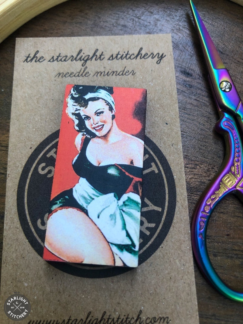 Vintage Pinup Girl Wooden Needle Minders