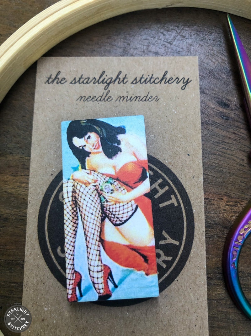 Vintage Pinup Girl Wooden Needle Minders