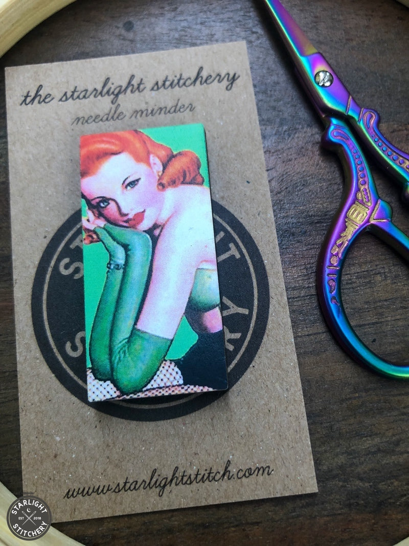 Vintage Pinup Girl Wooden Needle Minders