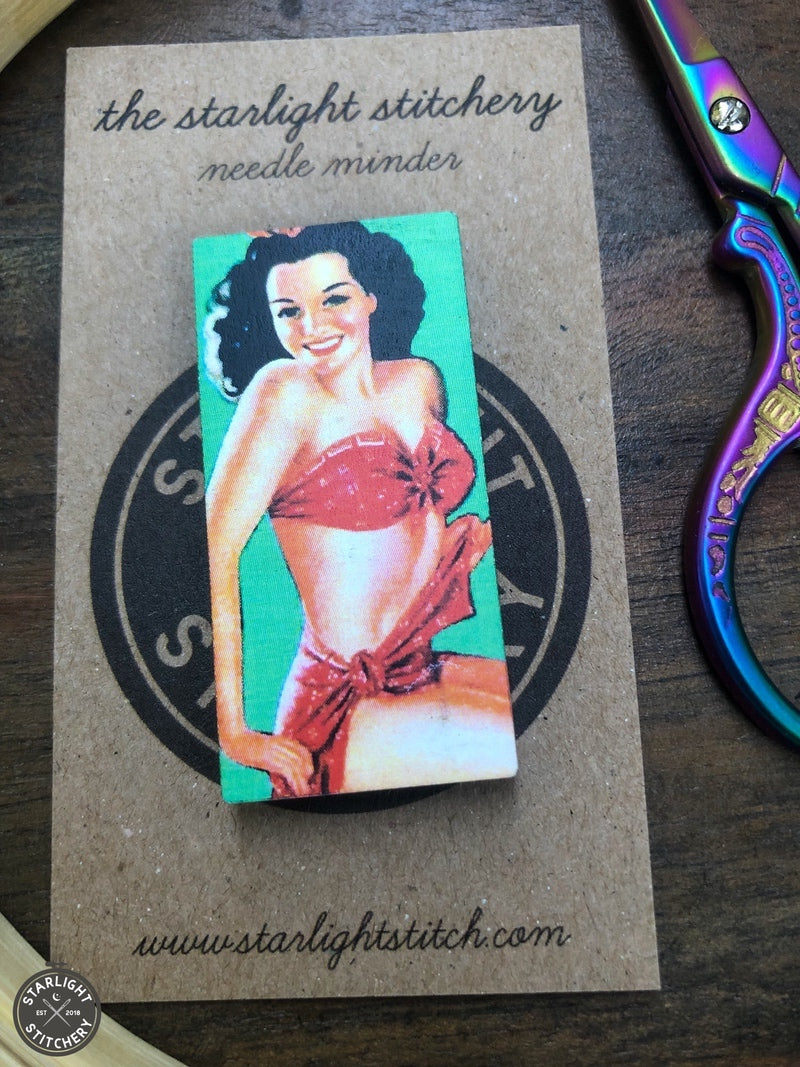 Vintage Pinup Girl Wooden Needle Minders