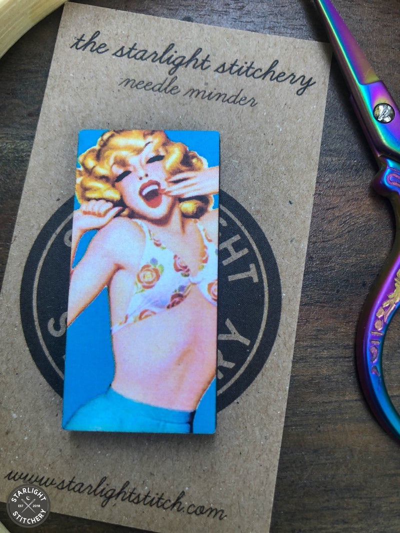 Vintage Pinup Girl Wooden Needle Minders