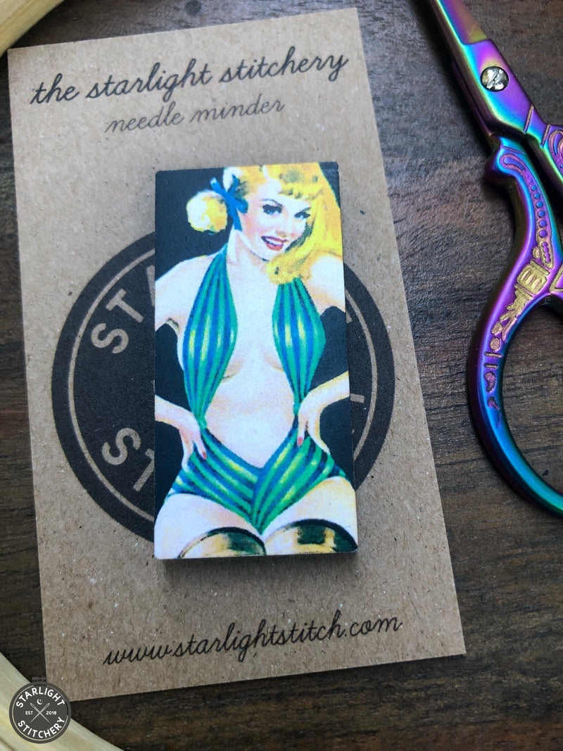 Vintage Pinup Girl Wooden Needle Minders