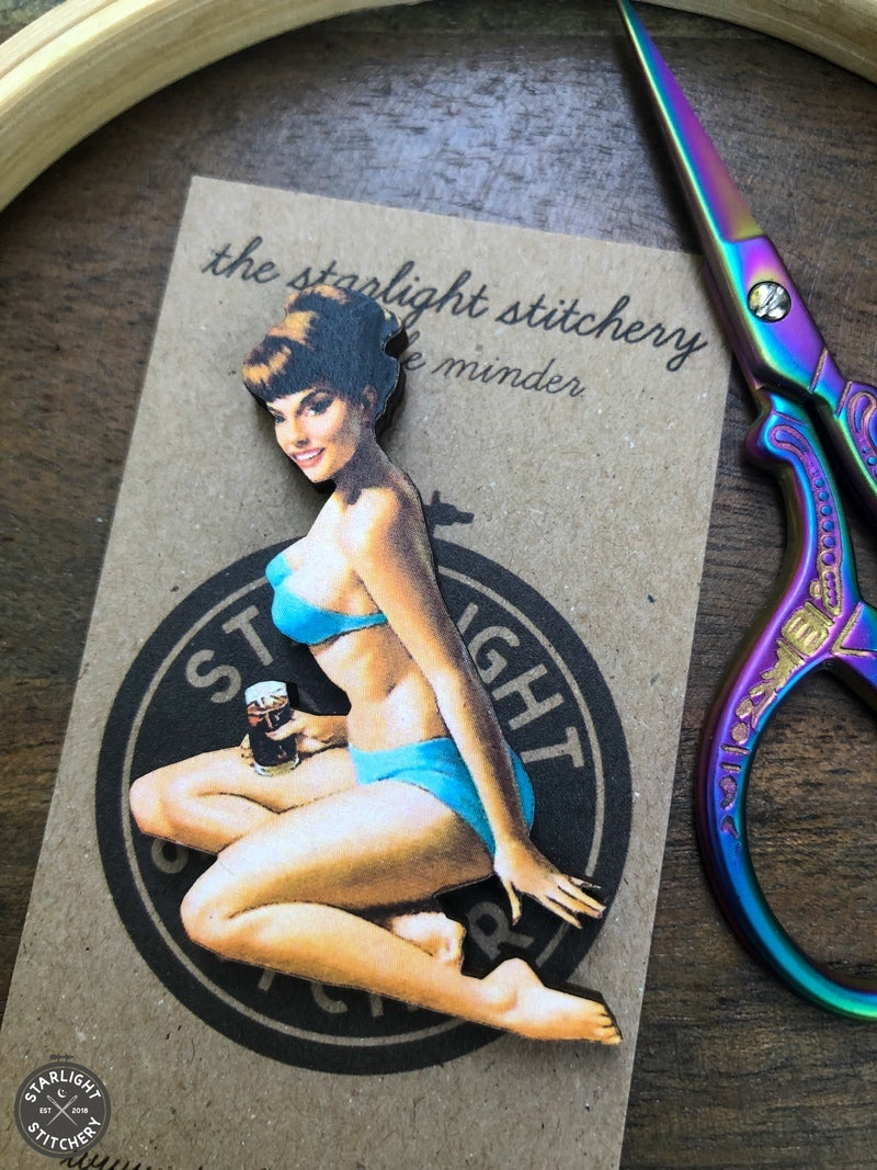 Vintage Pinup Girl Wooden Needle Minders