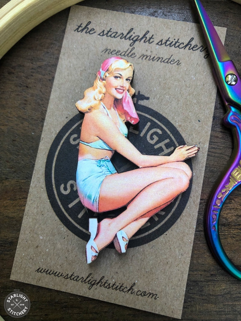 Vintage Pinup Girl Wooden Needle Minders