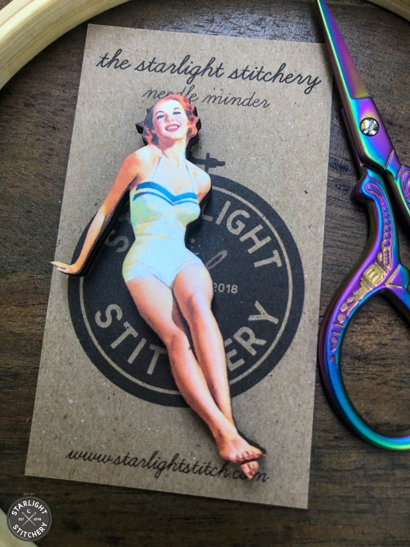 Vintage Pinup Girl Wooden Needle Minders