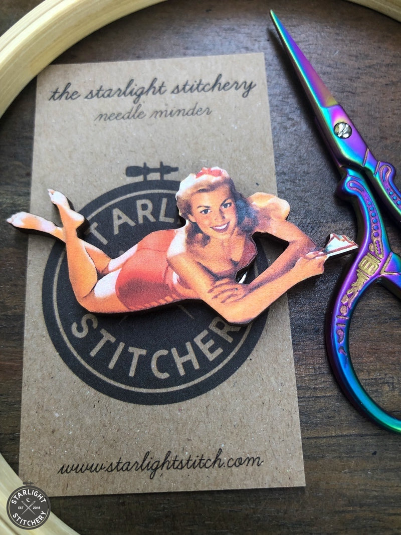 Vintage Pinup Girl Wooden Needle Minders