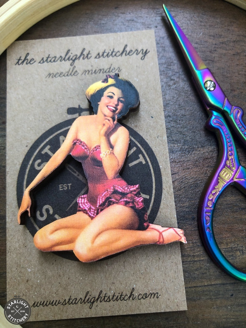 Vintage Pinup Girl Wooden Needle Minders