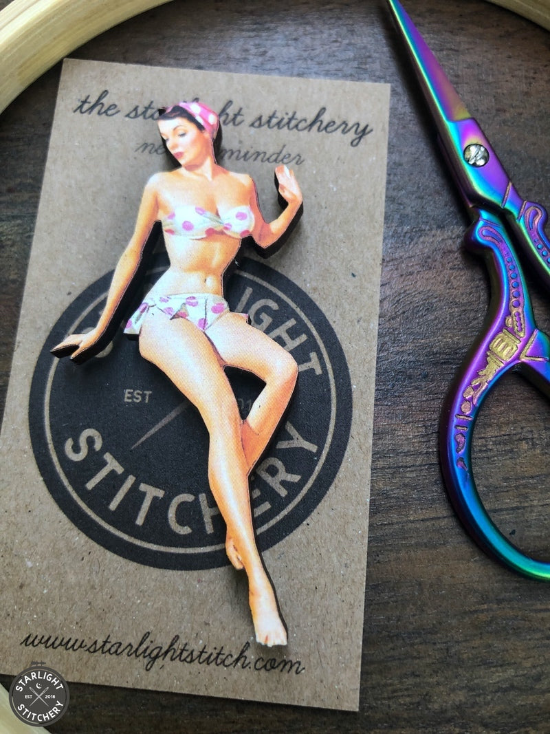 Vintage Pinup Girl Wooden Needle Minders